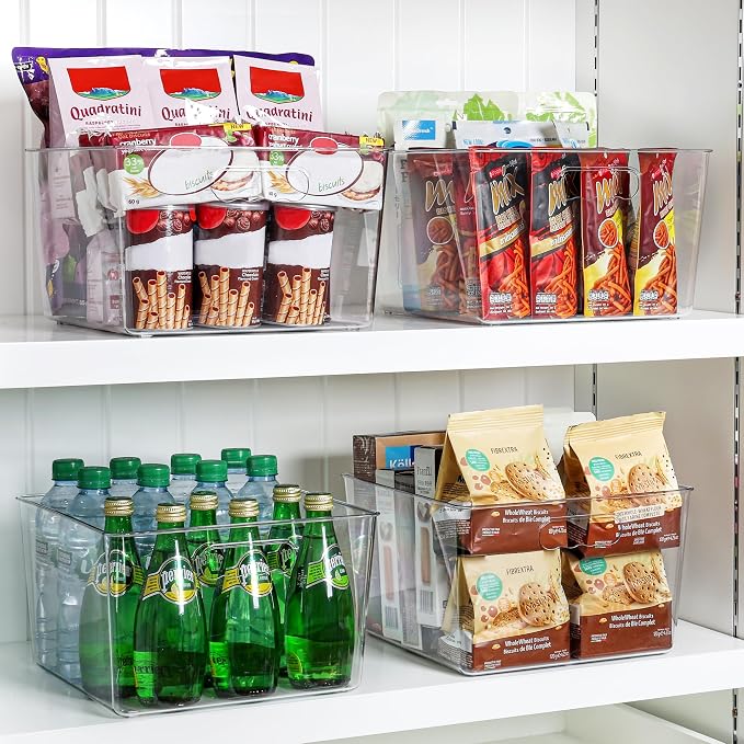 Vtopmart 6 Pack Extra Large Clear Storage Bins, 11x11 Cube Organizer | Acrylic Cube Storage Bins, Plastic Containers with Handle for Pantry, Kitchen, Closet, Laundry Room, Bathroom, Under Sink