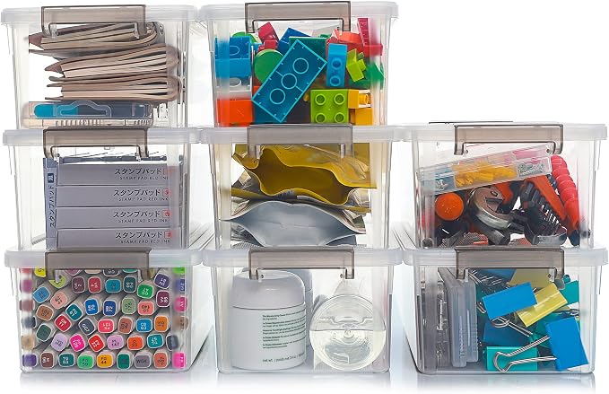8Packs 3.2Qt Small Clear Storage Bins with Lids, Plastic | Containers with Lids for Crafts, Beads, Stationery, Toys and Accessories. Stackable to Save Space at Home,Office