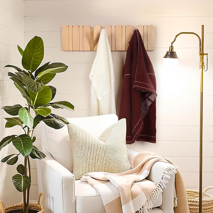 Wall Coat Rack for Entryway: Folding Wood Modern Heavy Duty 8 Hooks | 21.6'' Wall Mounted for Boho Home Decor Bathroom Bedroom Hallway for Hanging Towel Jacket Backpack Bag