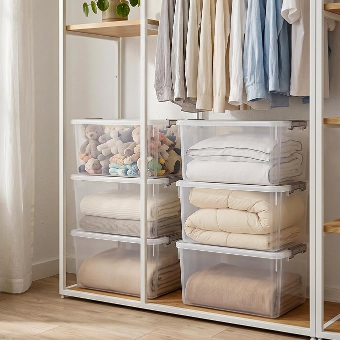 Citylife 6 Packs 44.4 QT Plastic Storage Bins with Lids Large Stackable Storage Containers for Organizing Clear Storage Box for Garage, Closet, Kitchen