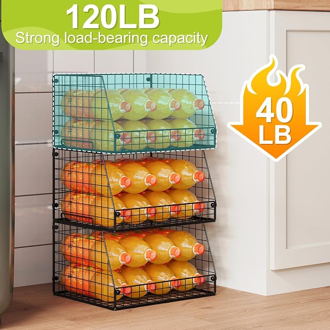 Jakyitvi 3 Pack XXL Stackable Wire Baskets, Large Storage Bins for Onion, Potato, Vegetable, Fruit, Snack, Pantry Baskets for Kitchen Cabinet Countertop, Pantry Organizers and Storage Solutions
