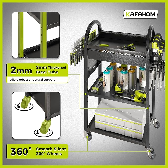 Power Tool Cart with Charging Station, Rolling Cart with Drawer, Heavy Duty Power Tool Organizer with 360 Silent Wheels, Storage for Garage, Warehouse & Repair Shop