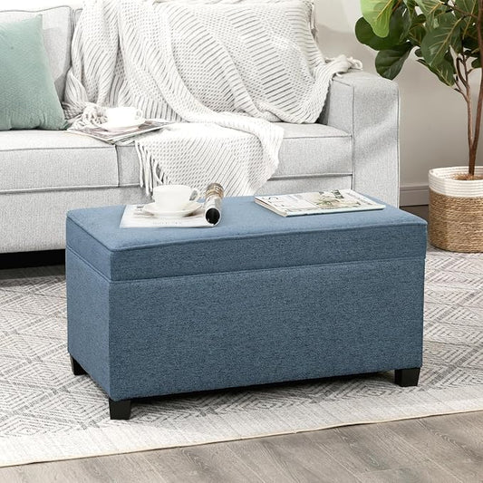 Adeco 31 Inches Storage Ottoman Bench, Non-Folding End of Bed Foot Rest Stools Ottoman with Thicker Foam Padded Seat, Upholstered Storage Chest for Living Room, Entryway, Bedroom