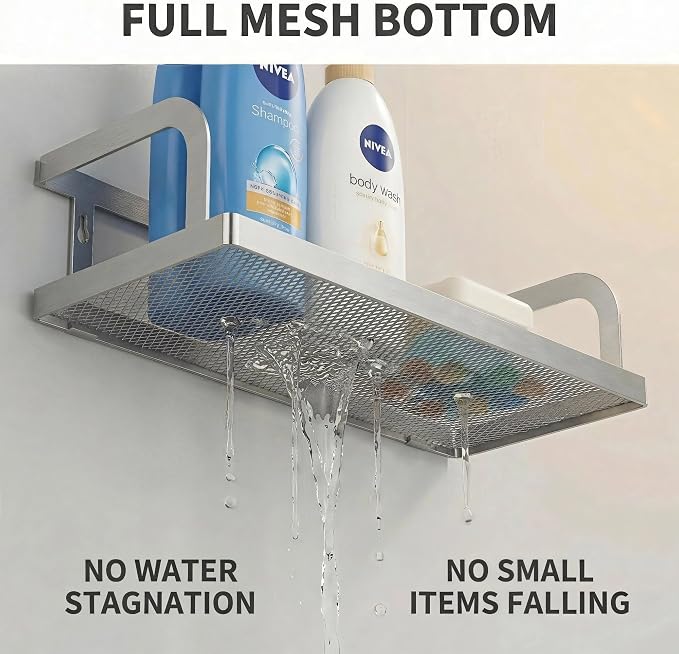 PUSDON 2-Pack 16.5" Extra Long Slim Hollowout Shower Caddy, Wall Mount Spice Rack & Bathroom Organizer, Mesh Bottom Cabinet Door Shelf Holds 50LBS - Silver Gray, Hollowout