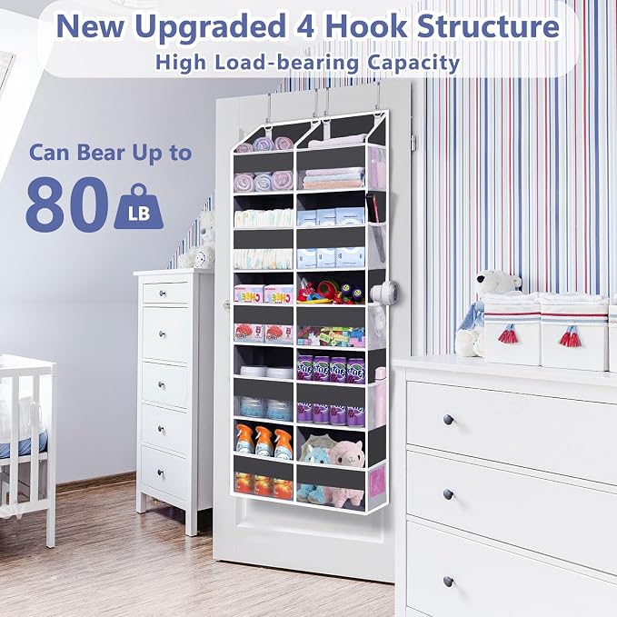 UVIAHOMI 2 Pack - Over The Door Organizer 5 Tiers, Extra Large Behind Door Storage of 10 Big Front & 10 Mesh Pockets, 80lb Weight Capacity, Hanging Doors Storage for Closet Bedroom Nursery, Dark Gray