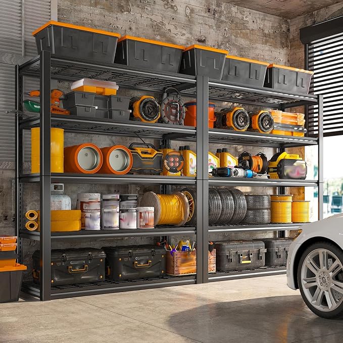 REIBII 48" W Garage Shelving Load 2500LBS, 5 Tier Storage Shelves, Adjustable Garage Storage Shelves, Heavy Duty Shelving for Warehouse, Pantry, Basement, Commercial, 48" W X 72" H X18 D