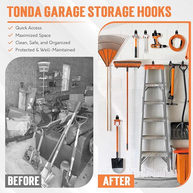 TONDA Garage Hooks, 20 Pack Garage Organization, Wall Storage Hooks Heavy Duty for Hanging Bike, Ladder, Garden Tools, Hose and Ropes, Orange