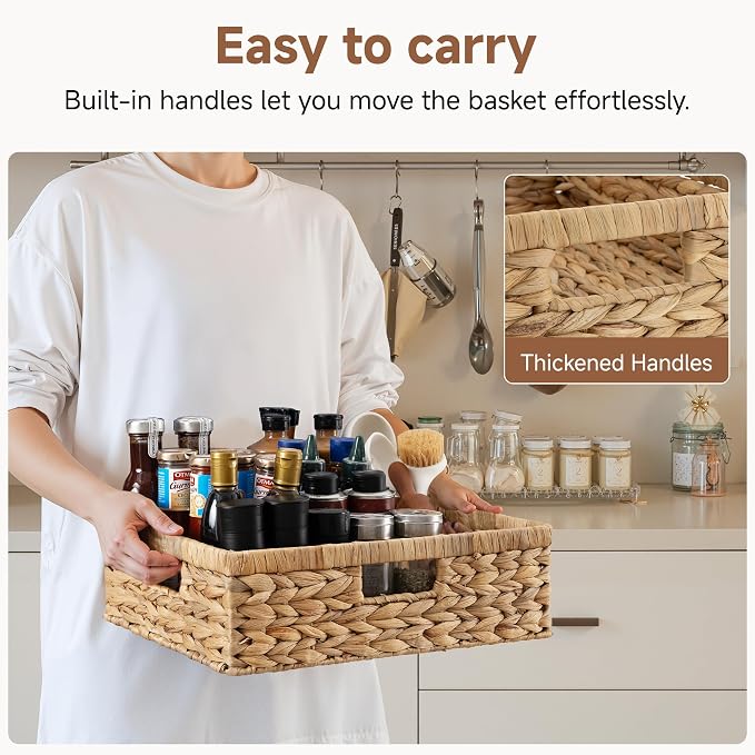 StorageWorks Pantry Baskets, Wicker Storage Baskets for Organizing, Shelves, Pantry Organizers and Storage, Water Hyacinth, 15¼"L x 11¾"W x 4 ¾"H