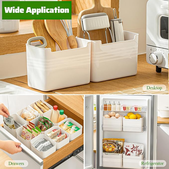 6 Pack Refrigerator Organizer Box, Plastic Refrigerator Side Door Storage Containers, Space-Saving Organizer Bins for Refrige, Refrige Drawers for Fruit and Vegetable (White,S×6)