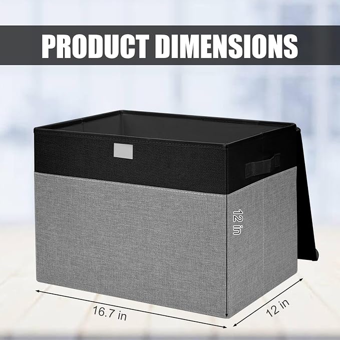 Bagnizer Large 42 Quarts Fabric Storage Bins with Lids [2-Pack] Linen Collapsible Foldable Storage Cubes, Closet Organizer Containers boxes with Handles for Home Office (16.7 x 12 x 12, Black & Gray)