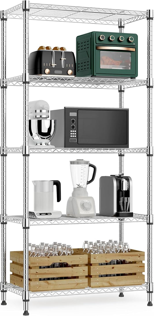 M MZG 1250 lbs 5 Tier Shelf Metal Storage Shelves Wire Rack Closet Organizers for Garage Kitchen Bathroom Laundry Black 11.8" D x 23.6" W x 59.5" H