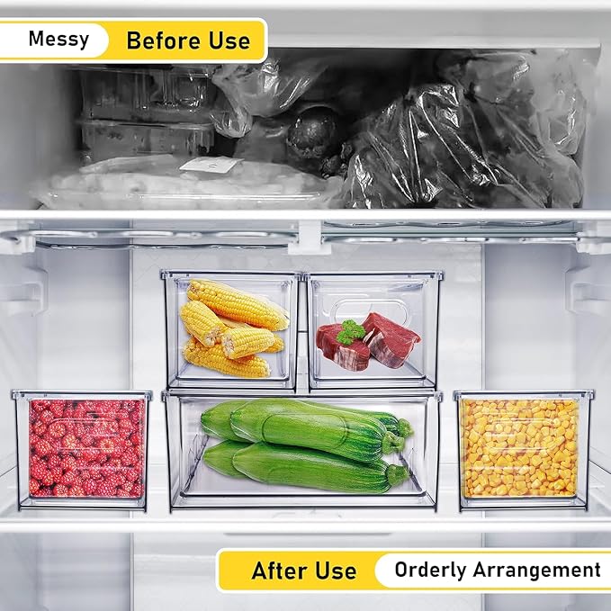 Refrigerator Organizer Bins with Pull-out Drawer 6 Pack Stackable Clear Fridge Drawer Organizer Fruit Vegetable Storage Containers for Kitchen Pantry Organization (2 Small)