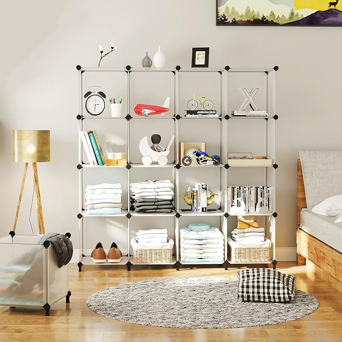 AWTATOS Cube Storage Organizer, 16 Cube Closet Organizer, Transclucent | Stackable Storage Cube Shelves, DIY Portable Closet Clothes Organizer, Plastic Shelving for Bedroom, Wardrobe, Bathroom