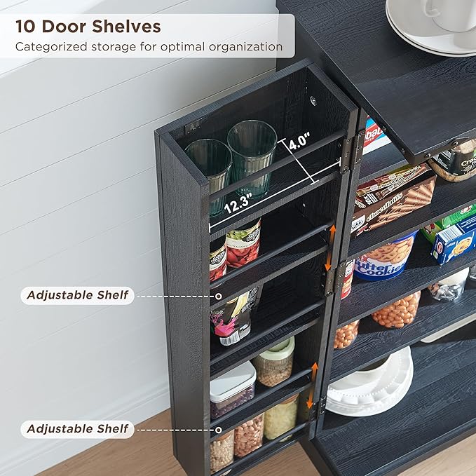 47" Tall Wooden Pantry Storage Cabinet with Door Shelves | Farmhouse, Barn Doors, Adjustable Shelves, Freestanding, Anti-tip Kit, for Kitchen, Dining Room, Living Room