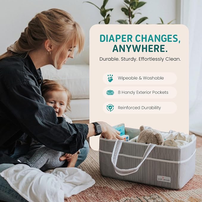 Baby Diaper Caddy Organizer - Large Tote Bag for Newborn essentials Boy or Girl - Baby Shower Basket - Nursery Must Haves - Registry Favorites - Newborn Caddie Car Organizer