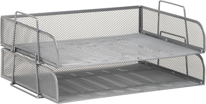 Mind Reader Stackable Paper Tray, Desktop Organizer, File Storage, Office, Metal Mesh, 2 Pcs., Silver