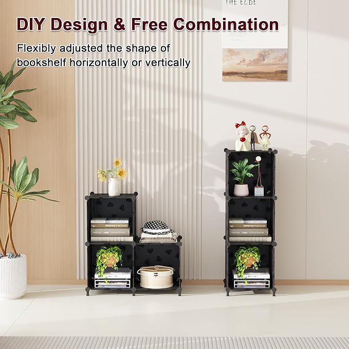UNKU 3 Cube Storage Organizer, Closet Organizer Storage Shelves,Black | DIY Stackable Bookcase, Clothes Organizer Shelf for Closet, Bedroom, Living Room, Cabinet, Home, Office
