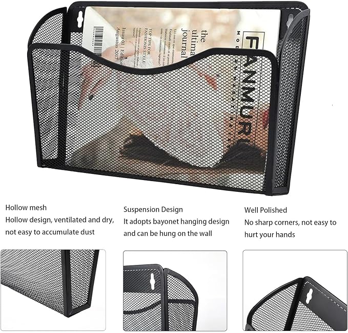 Gawerk 3 Pack Wall File Organizer, Mesh Wall File Pocket Mail Organizer Hanging Metal Vertical Wall Mounted File Holder for Office/Home