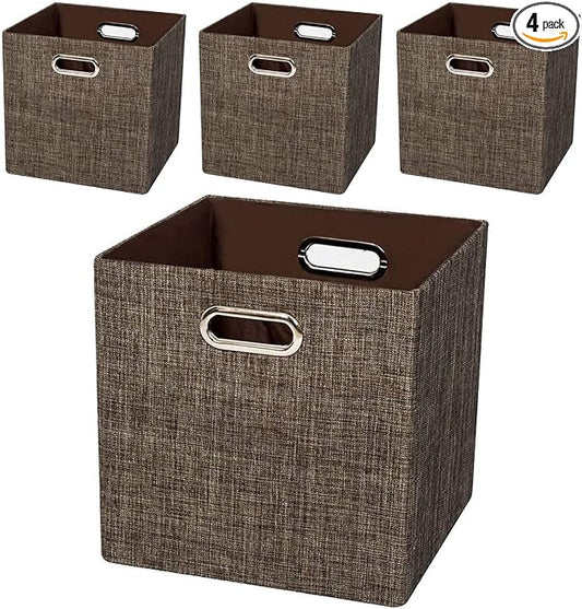 Posprica Storage Bins Cube Containers Boxes,Thick and Heavy Duty Fabric Drawers, 11×11 inch- Set of 4,Brown