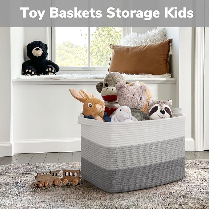 Goodpick 50L Large Woven Blanket Basket, 18" x 14" x 12", Gradient Gray | Blankets, Toys & Nursery Essentials Storage, Living Room & Bedroom Organization, Built-In Handles, Modern Home Decor