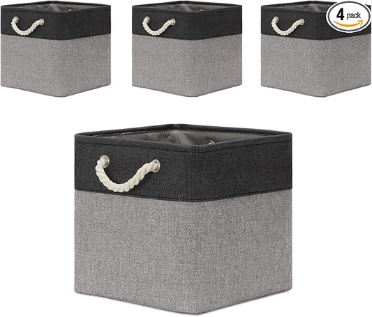 Temary Baskets 4 Pack Fabric Storage Cube Storage Baskets 13x13x13 Storage Cube Bins for Shelves with Handles, Basket for Organizing (Black&Gray)