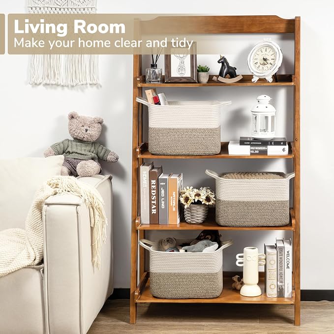 Goodpick Woven Storage Basket for Shelves, 13" x 10" x 9", Light Brown | Books, Dog Toys & Towels Storage, Closet & Shelves Organization, Decorative Rectangle Design, Reinforced Handles