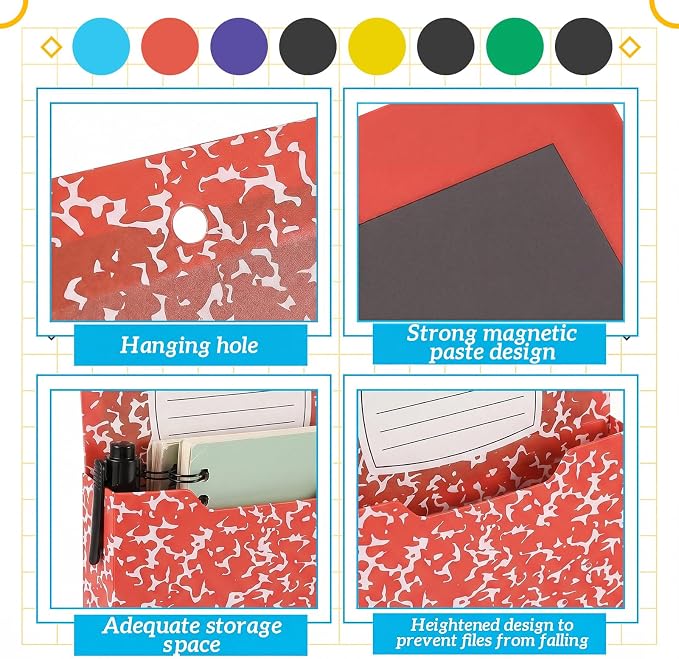 Gilprop 8 Pack Magnetic File Folder Holder for Whiteboard Classroom Storage | 10"x13"x1.2" Hanging Magnetic Wall File Organizer, Refrigerator Magazine Holder, for Mail Letters Paper Desk Office