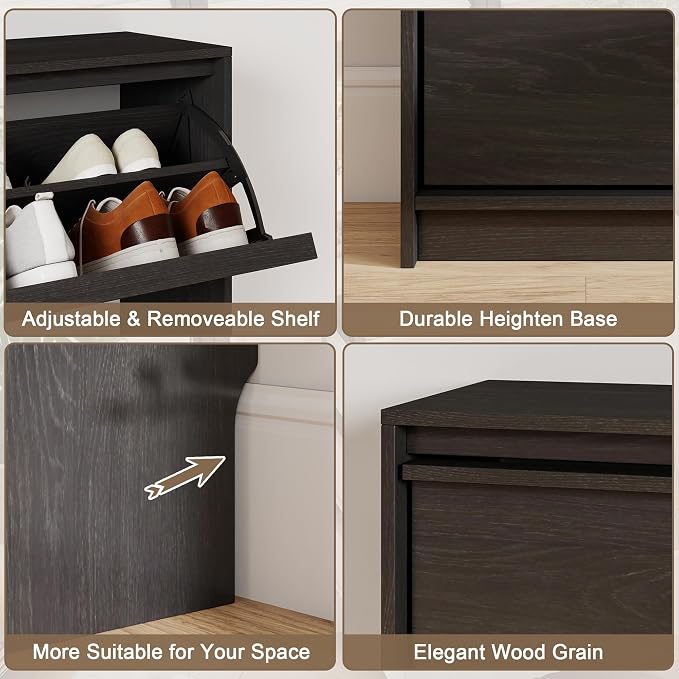 Shoe Cabinet with 4 Flip Drawers, Modern Narrow Shoe Storage Cabinet Organizer with Adjustable Shelf, Hidden Freestanding Shoe Rack for Entryway, Hallway, Living Room, Black