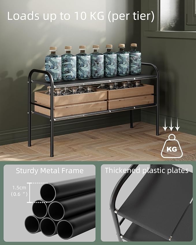 Under Sink Organizers and Storage,Expandable under cabinet organizer Shelf | 2 tier expandable shelf for kitchen,bathroom,shoe rack,8 Removable ABS Panels,Adjustable partition height,20.6-32.2" W,2 Pcs