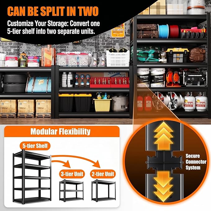Garage Shelving, Heavy Duty Adjustable Boltless Metal Storage Shelves | 3000 LBS Industrial Steel Rack for Pantry Kitchen Basement Warehouse Storage, 72"H x 36"W x 16"D