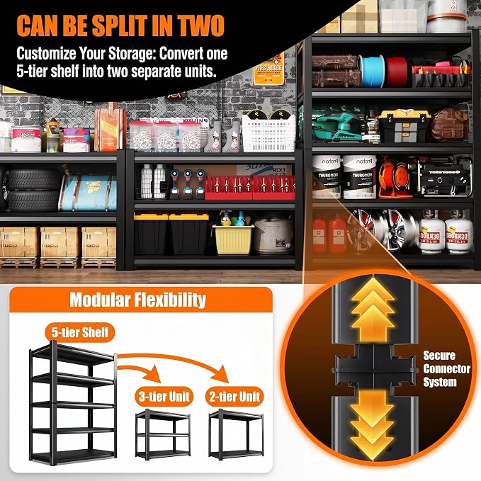 Garage Shelving, Heavy Duty Adjustable Boltless Metal Storage Shelves | 3000 LBS Industrial Steel Rack for Pantry Kitchen Basement Warehouse Storage,71.2"H x 35.4"W x 15.7"D