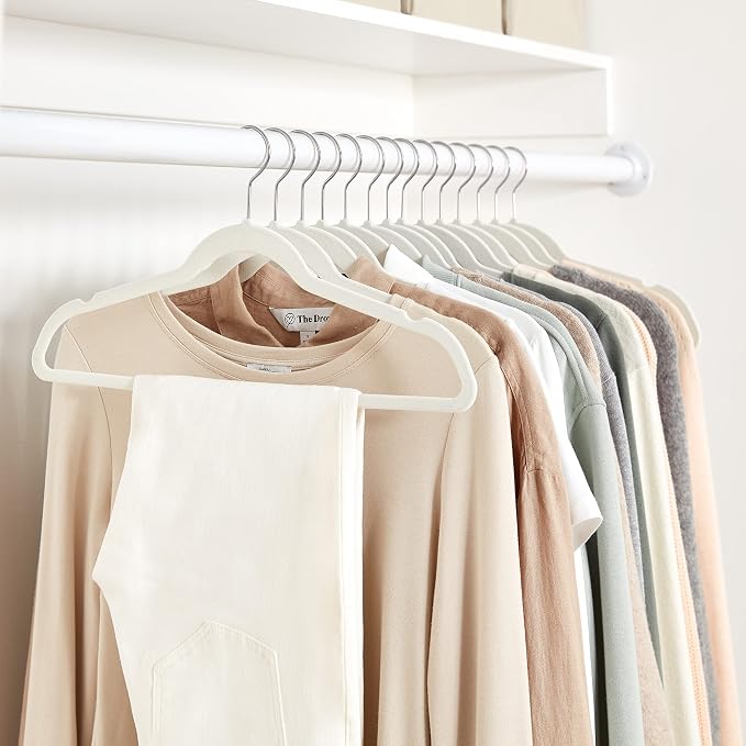 Amazon Basics Slim Velvet Non-Slip Space Saving Suit Clothes Hangers, Closet Organizer, Ivory/Beige, 30-Pack