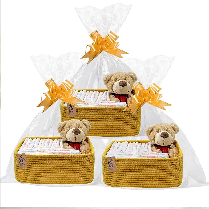 COMFY HOMI 11.5"x7.5"x4.7" Storage Baskets for Organizing | Cotton Rope Woven Basket | Toy Storage Bin Box | Basket for Shelves, Closet Organizer Bin, Decorative Closet Shelf, 3 Pack,