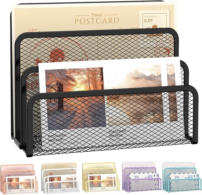 Mail Organizer Countertop for Desk, Mail File Holder with 3-Slot, Black | Metal Mesh Mail Sorter for Letters, Envelopes, Bills, and Files for Home Offices, Classroom Organization