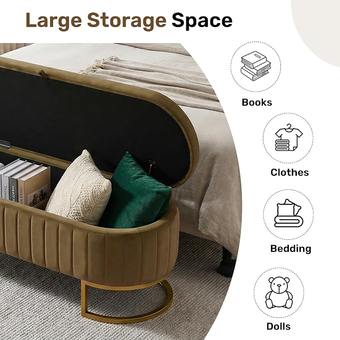51" Velvet Storage Ottoman Bench End of Bed for Bedroom Entryway Coffee