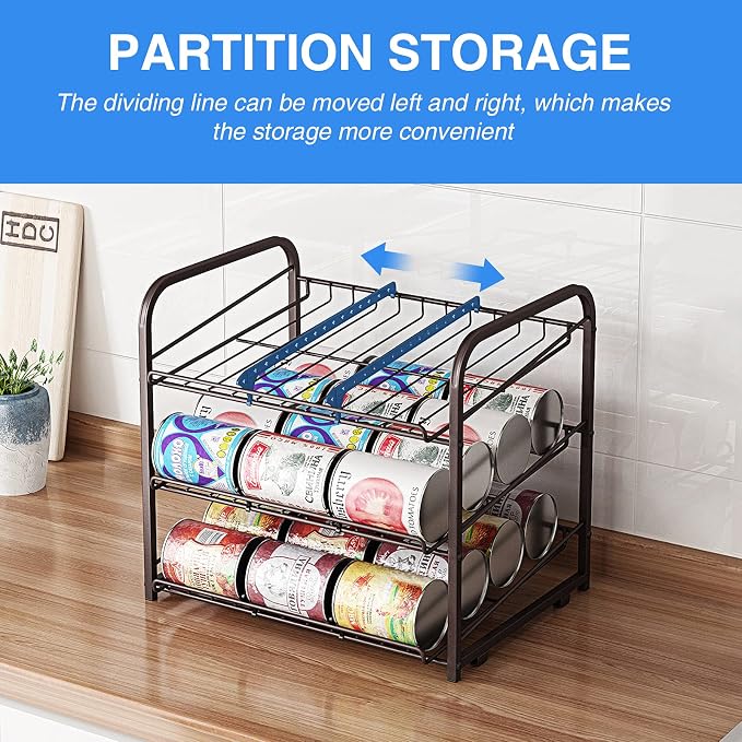 Can Rack Organizer,3 Tier Stackable Can Storage Dispenser,Bronze | Can Food Storage Rack|Holds 36 Cans|Space-Saving Pantry&Cabinet|Easy Access to Canned Goods-13.4"D x 16.6"W x 14.8"H