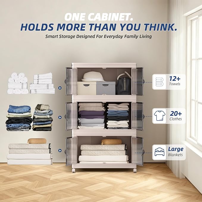 SAILUN 87Gal/348Qt Stackable Storage Bins Folding Collapsible Storage Bins with a Lid, Closet Organizers and Storage,Blush White 26" W x 17" D x 43.7" H