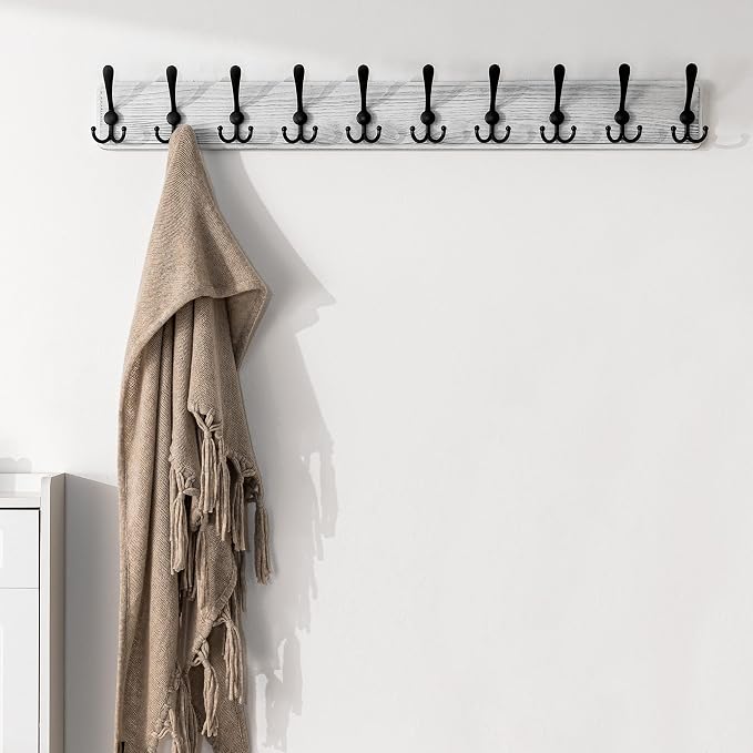 SKOLOO Rustic Large Wall Mounted Coat Rack-38.6'' Long Coat Rack for Wall, Pine Solid Wood Coat Rack Hook, Farmhouse Coat Hanger Wall Mount for Hanging Jacket Coat Hat, Pack of 2