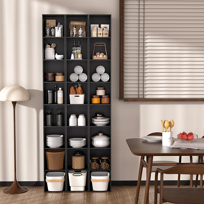 8-Cube Storage Organizer Bookcase, Tall Narrow Bookshelf for Home Office, Black