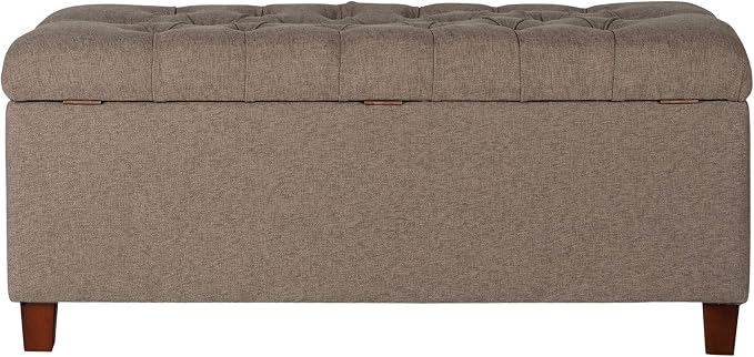 Homepop Home Decor | Tufted Ainsley Button Storage Ottoman Bench with Hinged Lid | Ottoman Bench with Storage for Living Room & Bedroom, Brown 18x40x18 inches