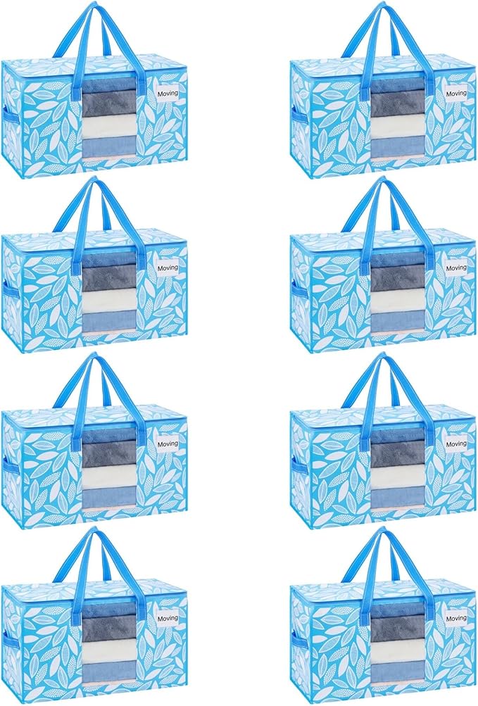 VENO Moving Bags, Wide Open Top, Clear Window, Spring Breeze, 8 Pack | Moving boxes Alternative, Heavy Duty, Storage Bags, Clothes and Comforter Storage, Packing Supplies, College Dorm Essentials