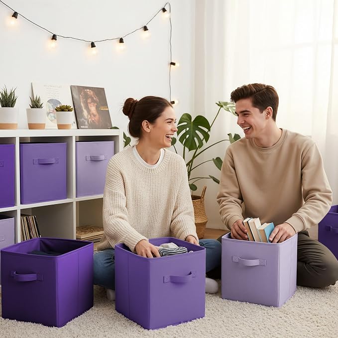 GRANNY SAYS 11 Inch Cube Storage Bins, 6 Pack Cube Storage Organizer with Handles, Storage Cubes for Shelves, Closet, Shelf Oganizer Bins, Purple Gradient