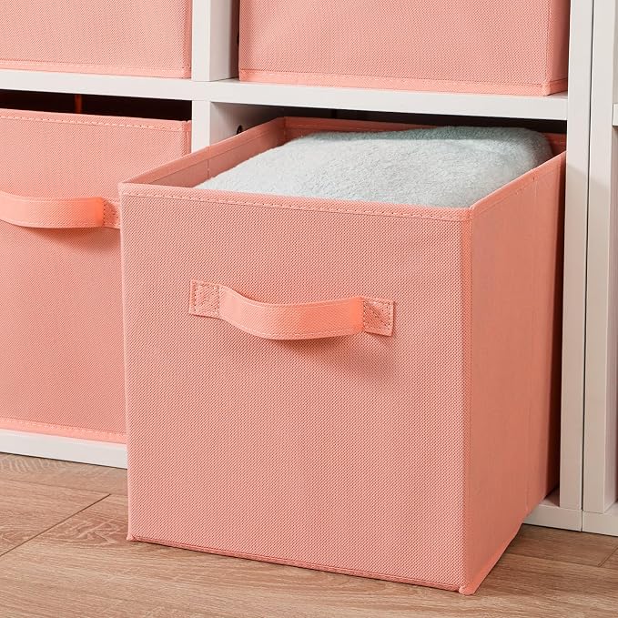 Stero 13x13x13 Inch Fabric Storage Bins 6 Pack Fun Colored Durable Storage Cubes with Handles Foldable Cube Baskets for Home, Kids Room, Closet and Toys Organization Peachpuff
