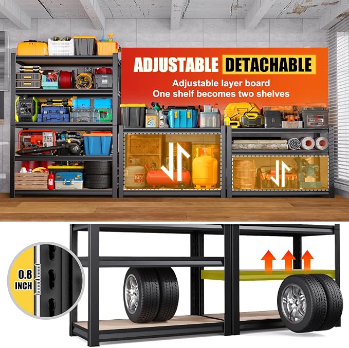 Set of 2 46" W Garage Shelving-2050 lbs 5 Tier Storage Shelves,Adjustable Heavy Duty Metal Shelving Unit and Storage Large Rack,Utility Steel Shelf for Warehouse Industrial Pantry 71"x46"x18"