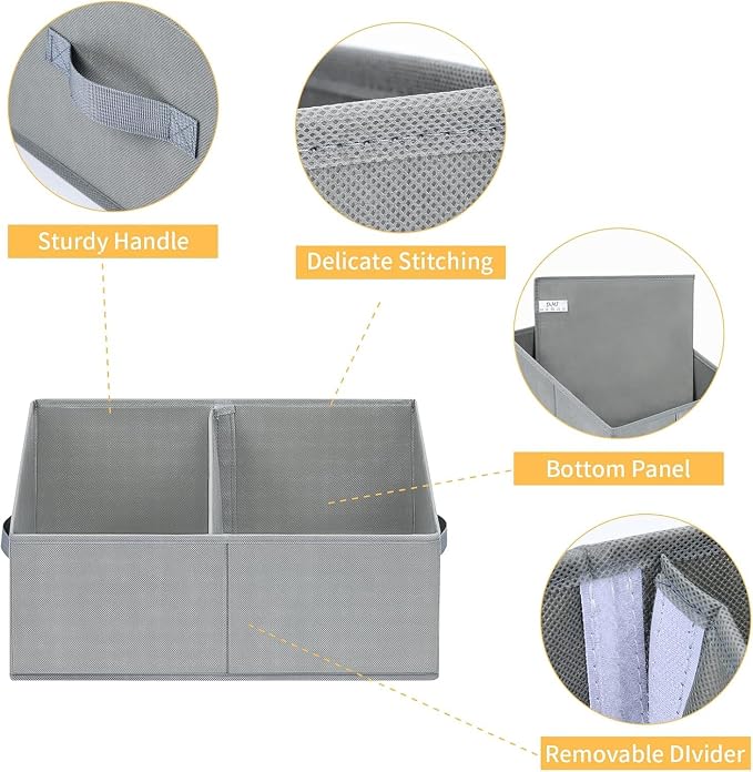 DIMJ Closet Storage Bins, 5 Pack Storage Baskets for Shelves, Foldable Closet Organizer with Handle, Linen Closet Organizers and Storage for Clothes, Toys, Towel, Books (Grey)