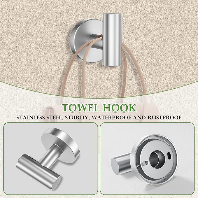 6-Piece Towel Bar Set Brushed Nickel Bathroom Hardware Accessories Set Includes 23.6in Towel Bar 2 Round Towel Ring Stainless Steel Wall-Mounted