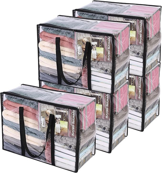Vieshful 5 Pack Clear Clothes Storage Bags with Zipper 40L | Plastic Storage Bag, Foldable Closet Organizer, For Comforter Blanket Bedding Duvet Toys, Moving Bags