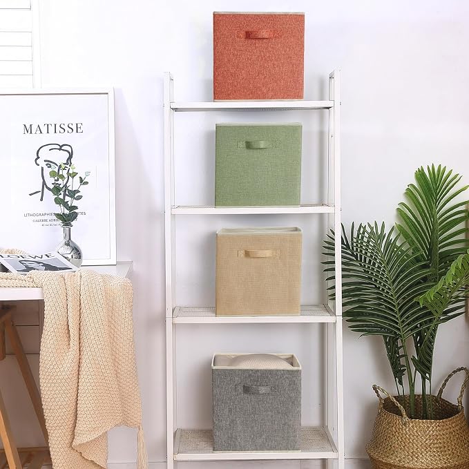 Storage Cube Organizer Bin 13" x 15" x 13" Large Boxes Fabric Basket with Handles for Organizing Shelves Closet Clothes 4 Color Set A