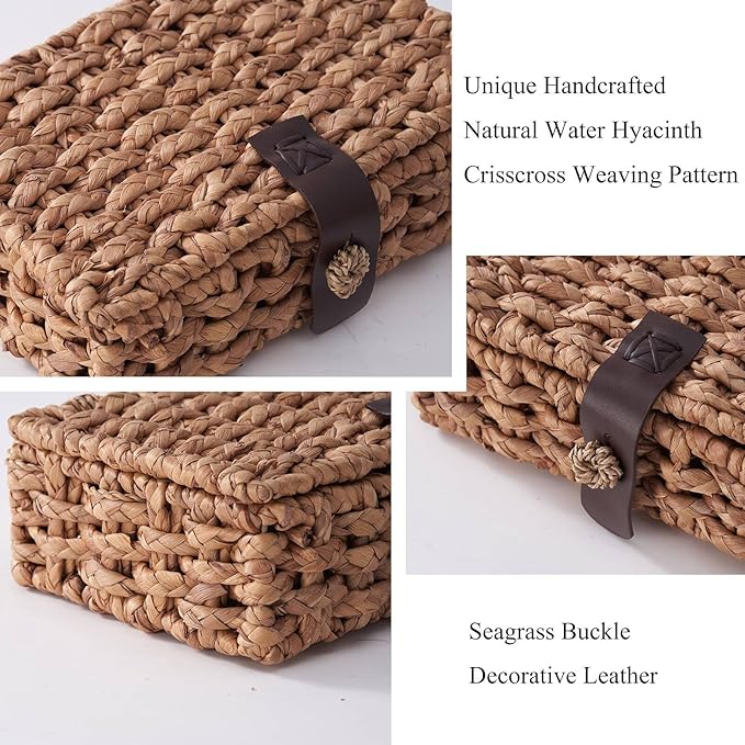 Decorative Box with Lid, Wicker Storage Basket, Water Hyacinth Woven Decorative box for Shelf, Coffee Table, Console Table, Home Decor (Large)
