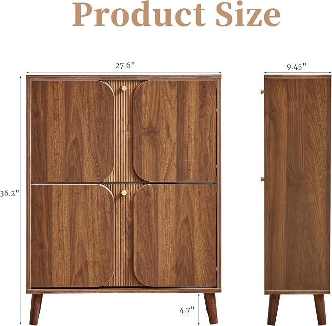 BERRYMERRY Shoe Storage Cabinet with 2 Flip Drawers with Fluted Recessed | narrow,entryway,16 pairs shoe,shoe organize,hidden shoe rack,fluted panel,wave pattern,wood,space saving